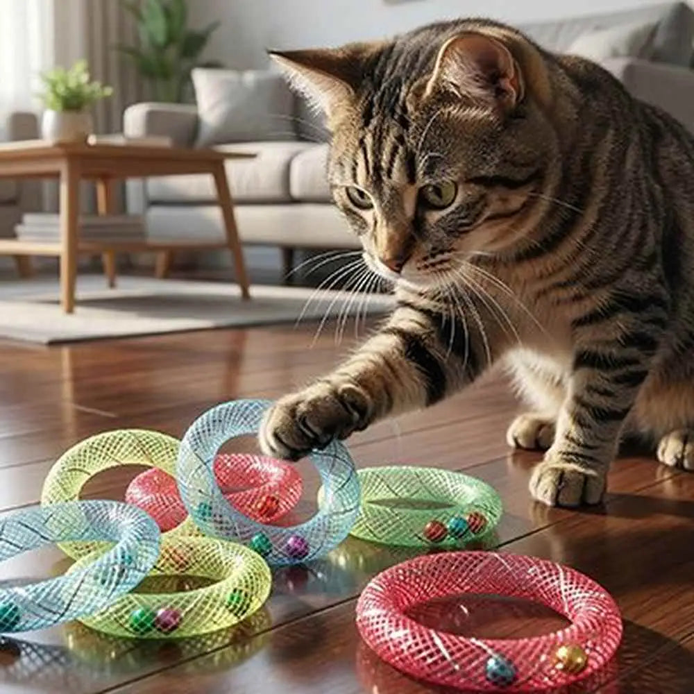 Jeu de bagues en tissu pour chat, anneaux tressés rouge, bleu et vert