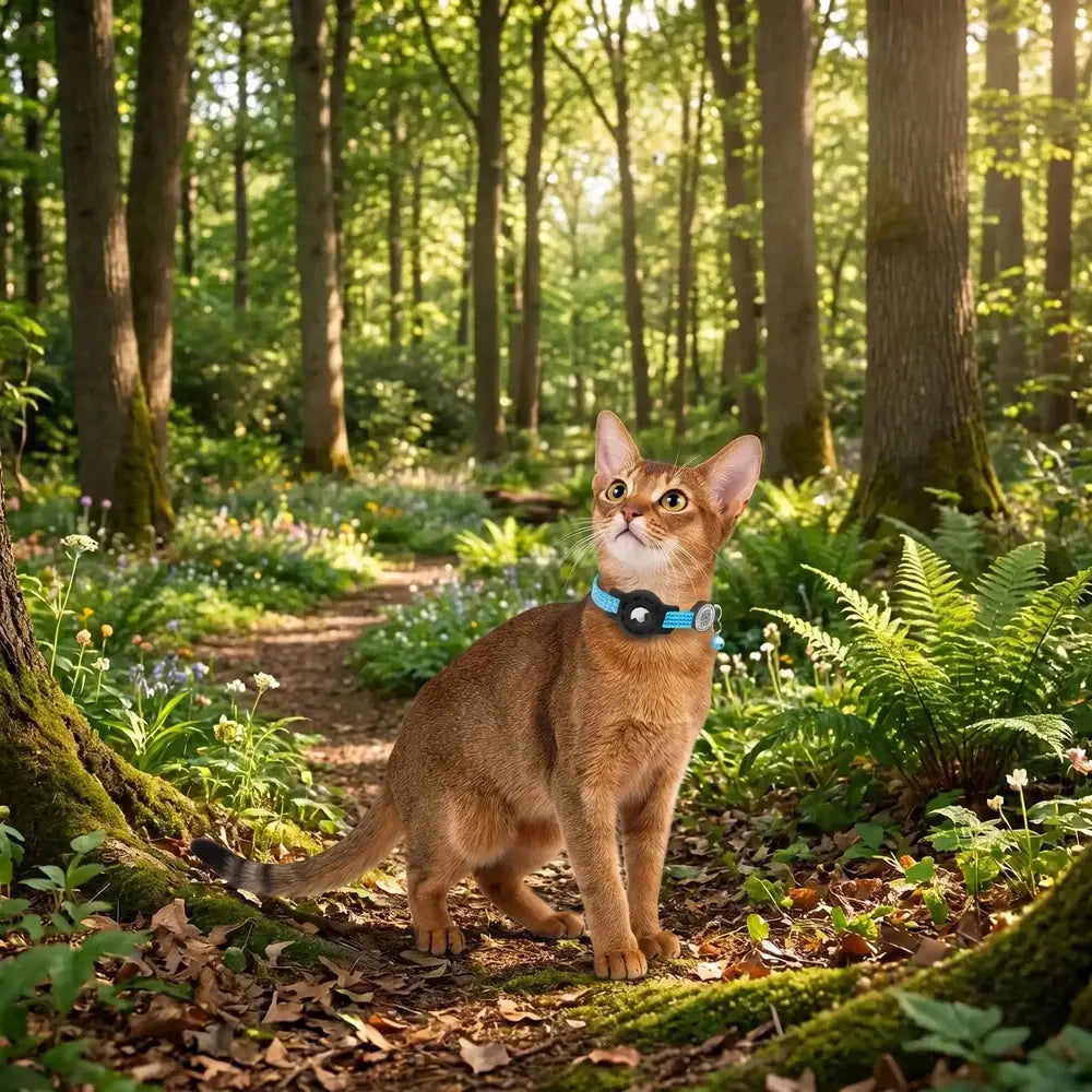 Collier pour chat bleu avec support AirTag intégré et clochette