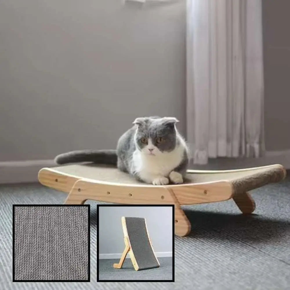 Griffoir pour chat 3 en 1 avec plan incliné et base en bois stable