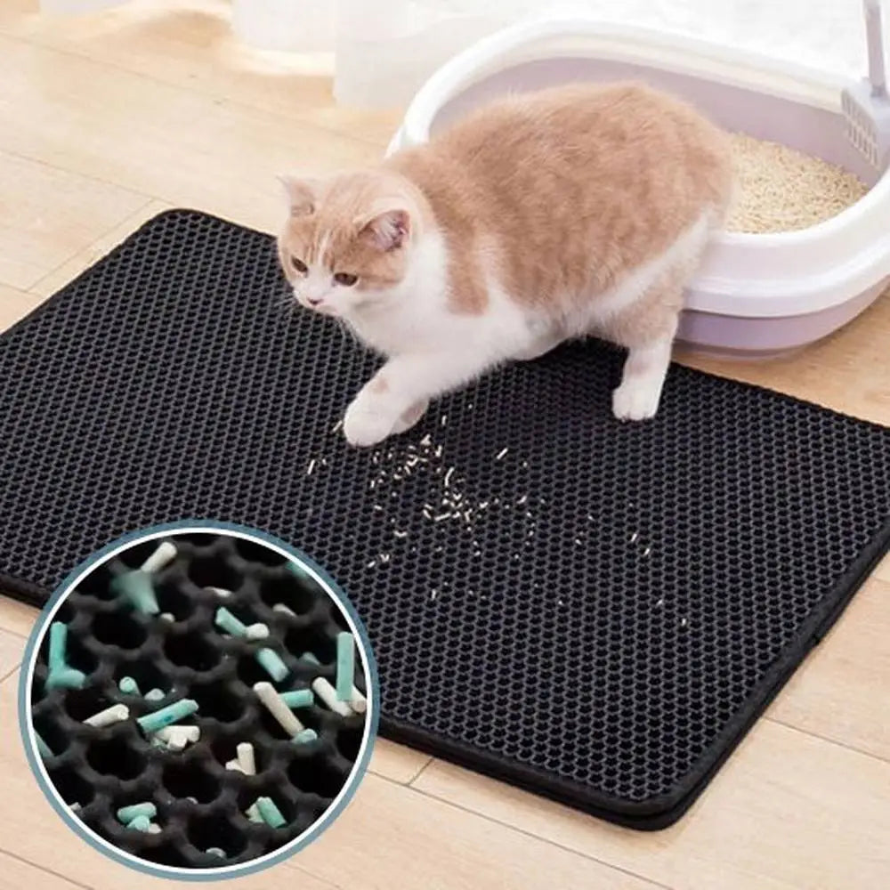 Tapis de litière pour chat double couche imperméable, alvéoles noires (vue avec détail)