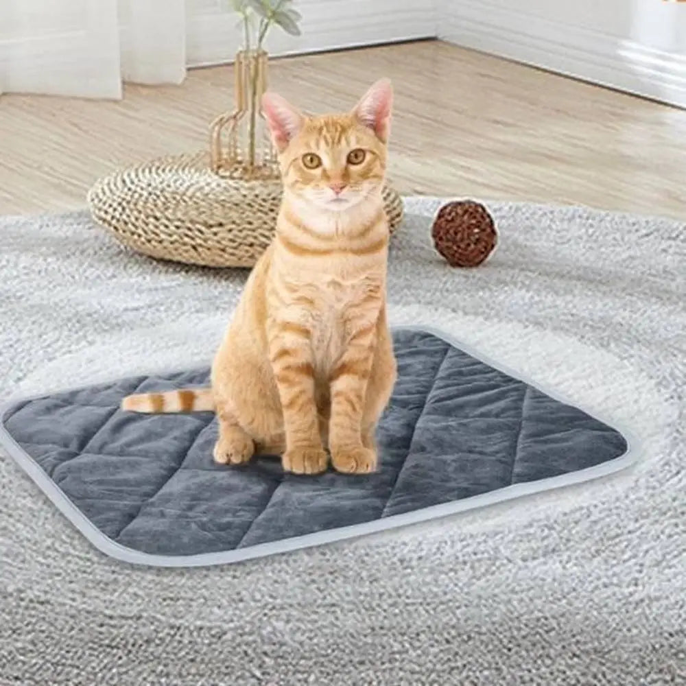 Tapis pour chat auto-chauffant bleu-gris, bord clair, matelassage