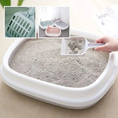 Bac à litière pour chat CleanComfort avec pelle grise et tamis à grains