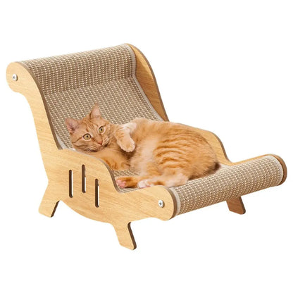 Fauteuil-griffoir pour chat beige en sisal tissé sur pieds en bois clair