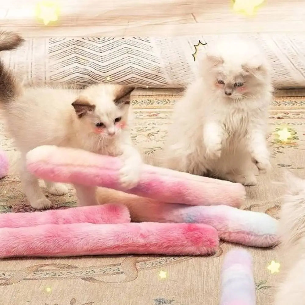 Bâtons à macher pour chat en peluche, deux longs modèles rose clair et rose vif