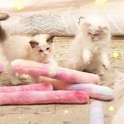 Bâtons à macher pour chat en peluche, deux longs modèles rose clair et rose vif