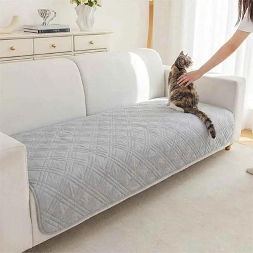 Couvre-canapé pour chat, matelassé gris clair, bord arrondi, couvrant l’assise