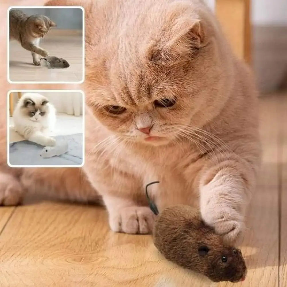 Souris en peluche Stimu'Félin brune, vue proche, pour chat.
