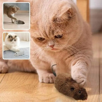 Souris en peluche Stimu'Félin brune, vue proche, pour chat.