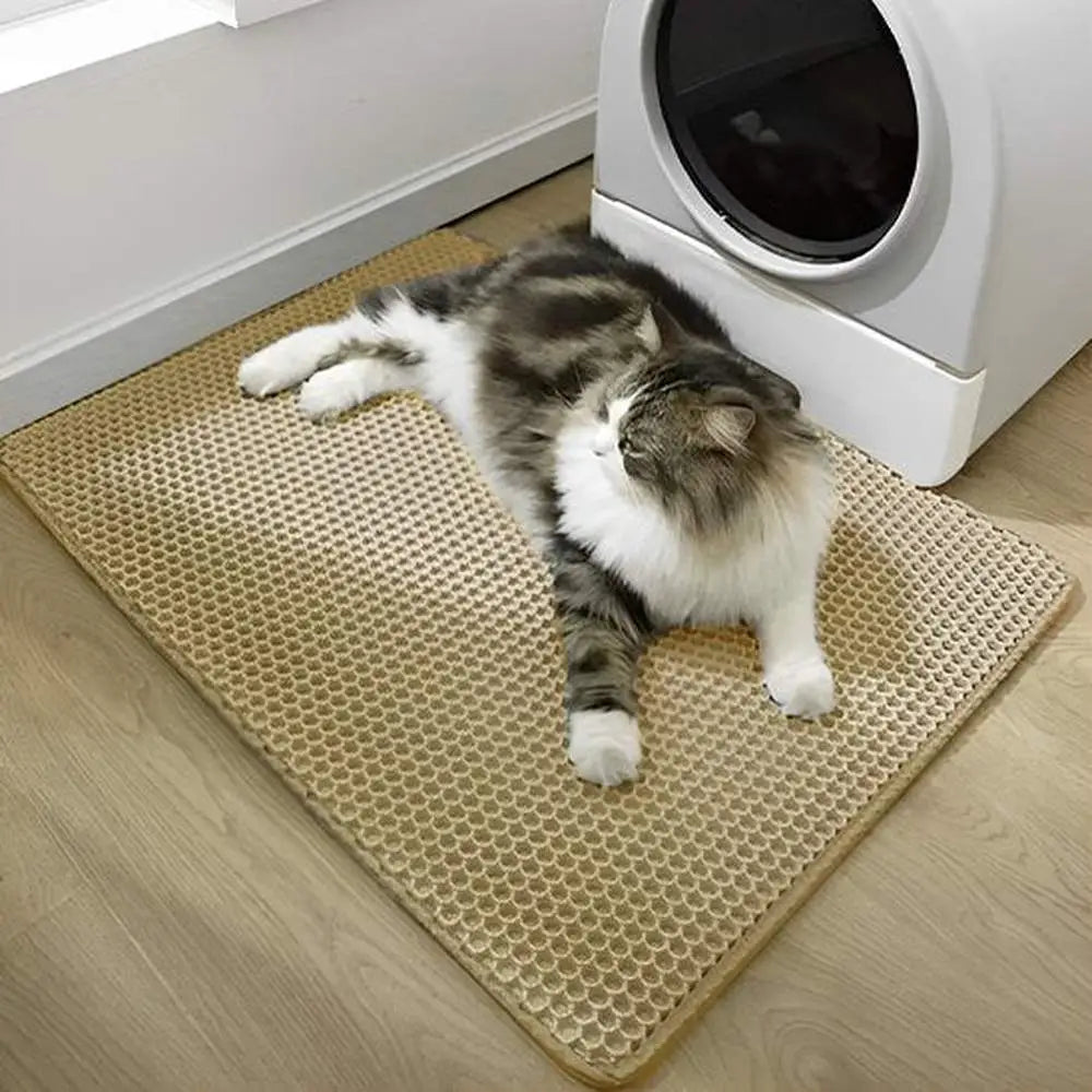 Tapis de litière pour chat beige, texture en picots pour litière