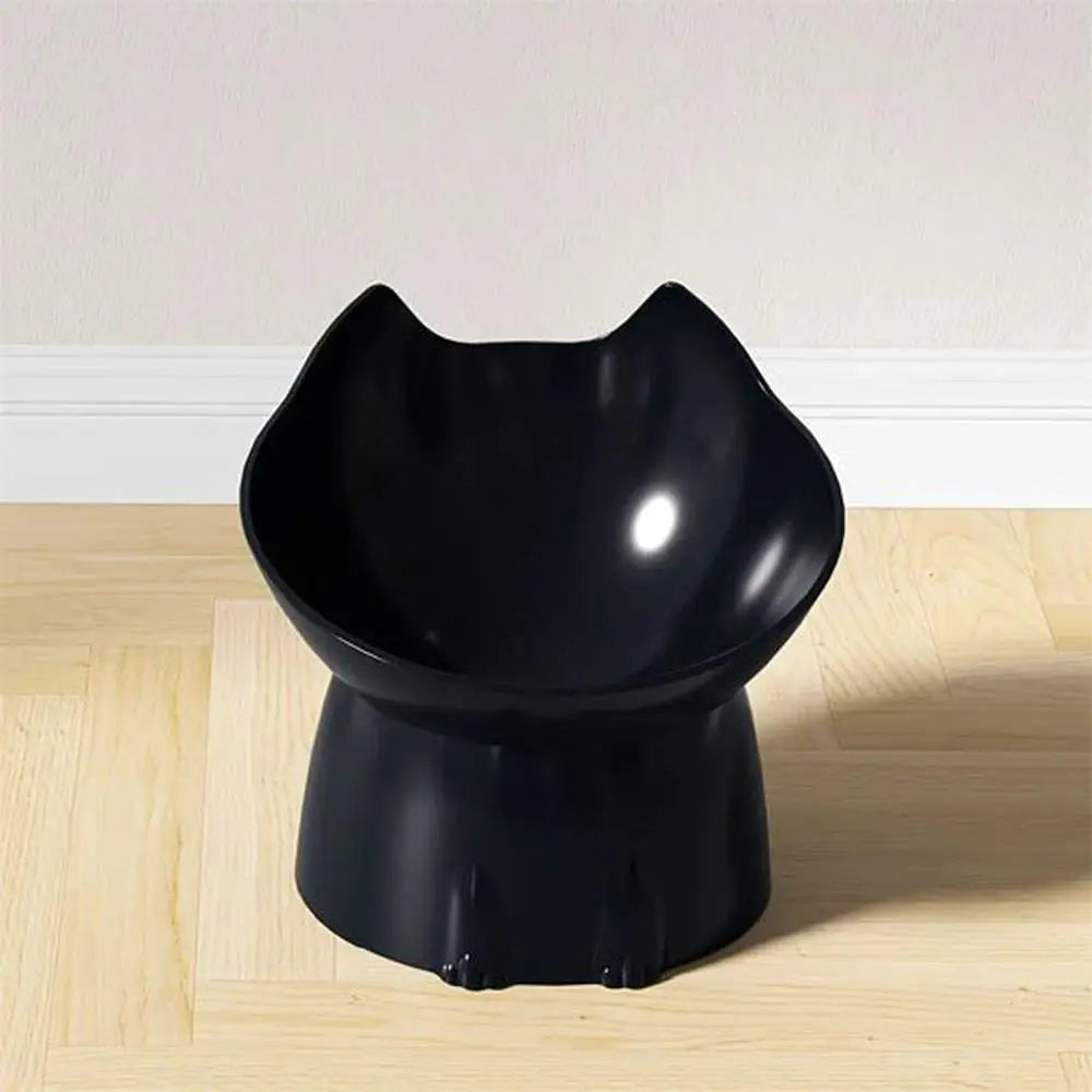 Gamelle surélevée pour chat Ergo noire, bol large avec base haute en plastique.