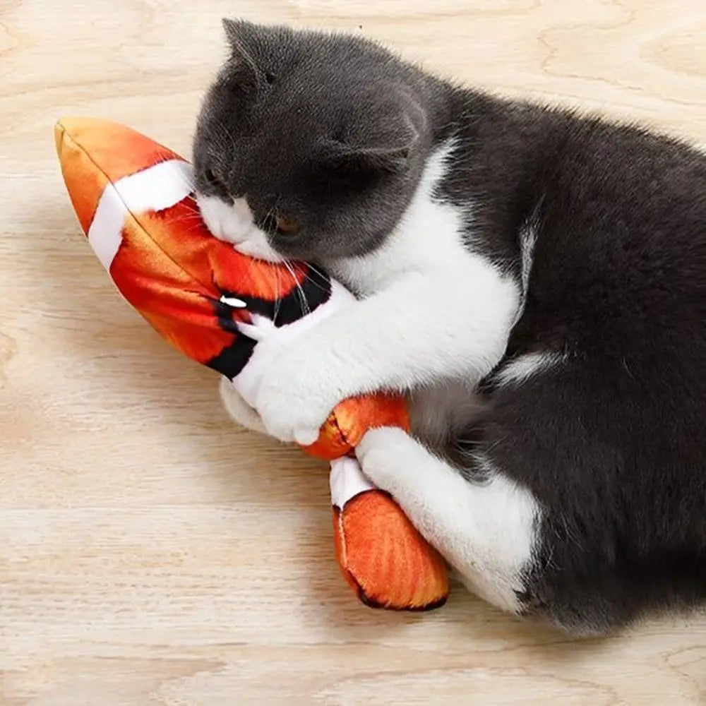 Peluche poisson pour chat, rouge-orange et blanc, corps rembourré, texture douce