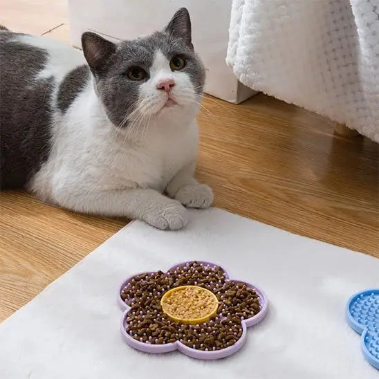 Tapis de léchage en forme de fleur violet, surface à picots antidérapants