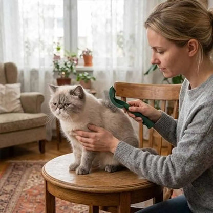 Brosse pour chat à poils longs anti-nœuds verte avec poignée, tête à picots