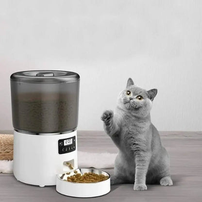 Distributeur automatique de croquettes pour chat FéliTimer noir, bol métal et socle