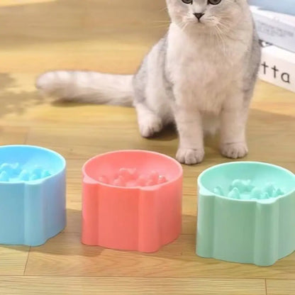 Gamelle anti-glouton pour chat en plastique, roses, bleue et verte, bols ronds