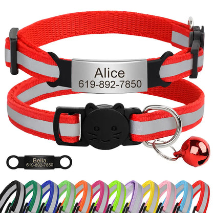Collier chat rouge et gris avec plaque « Alice » et clochette