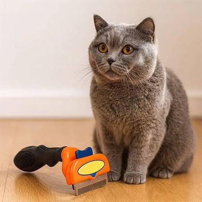 Brosse pour chat à poils courts PurFect, poignée orange, tête noire