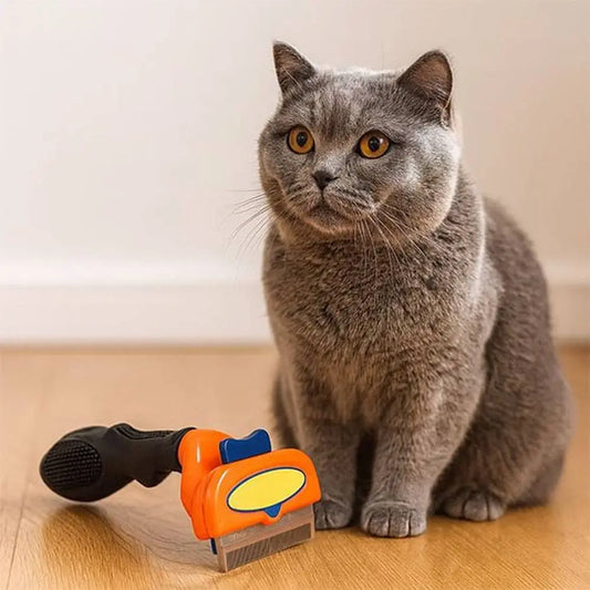 Brosse pour chat à poils courts PurFect, poignée orange, tête noire