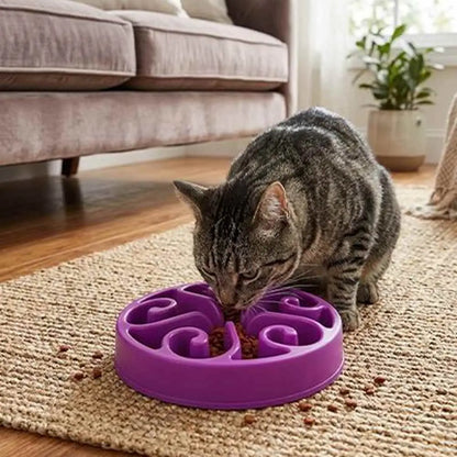 Gamelle anti-glouton pour chat violette à compartiments en spirale
