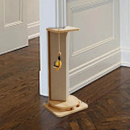 Griffoir pour chat CatScratcherPost™ marron avec plateforme ronde et jouet sur corde