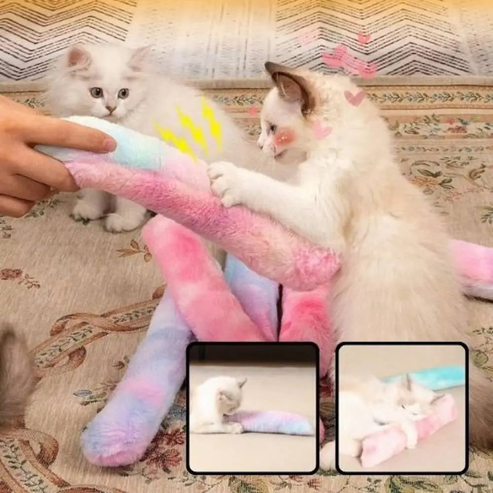 Bâtons à macher pour chat en peluche, rose et bleu pastel, longs cylindres