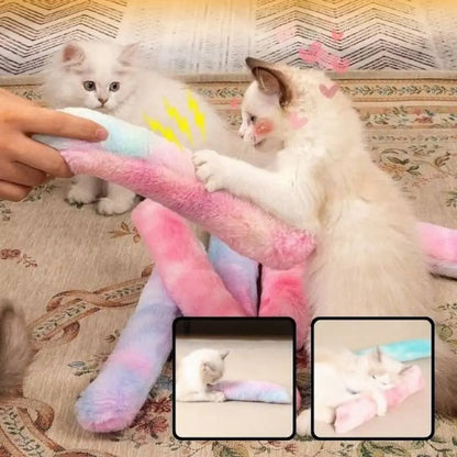 Bâtons à macher pour chat en peluche, rose et bleu pastel, longs cylindres