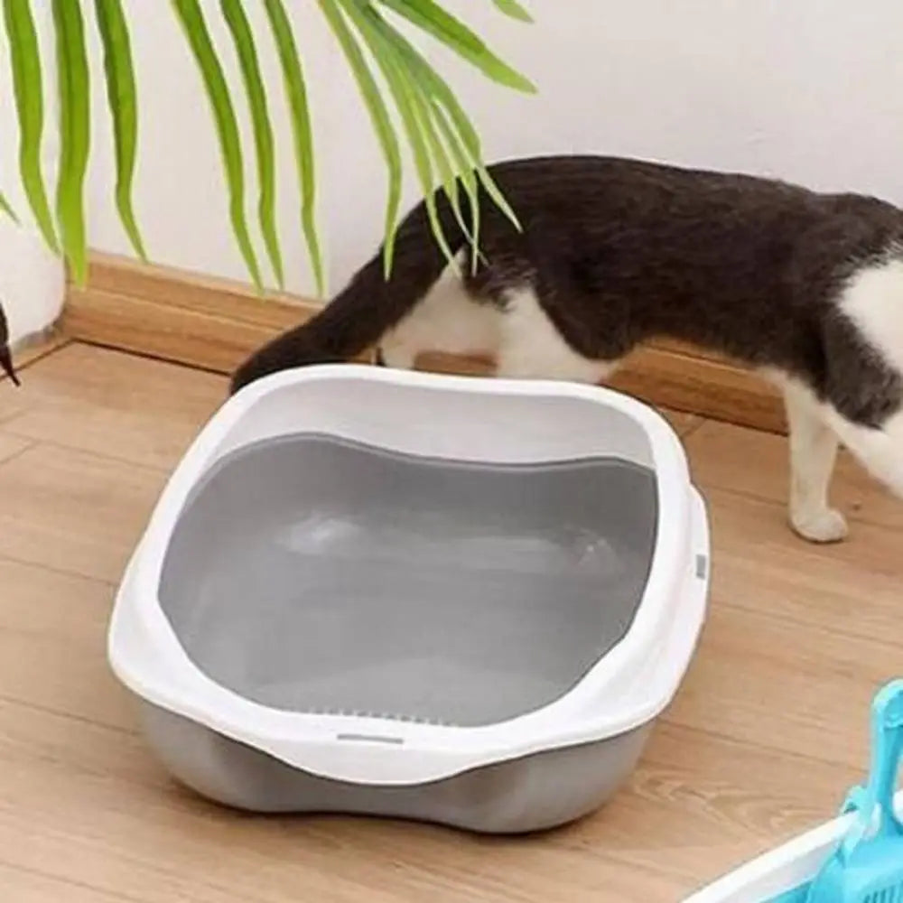 Bac à litière semi-fermé blanc, cuvette ouverte, chat