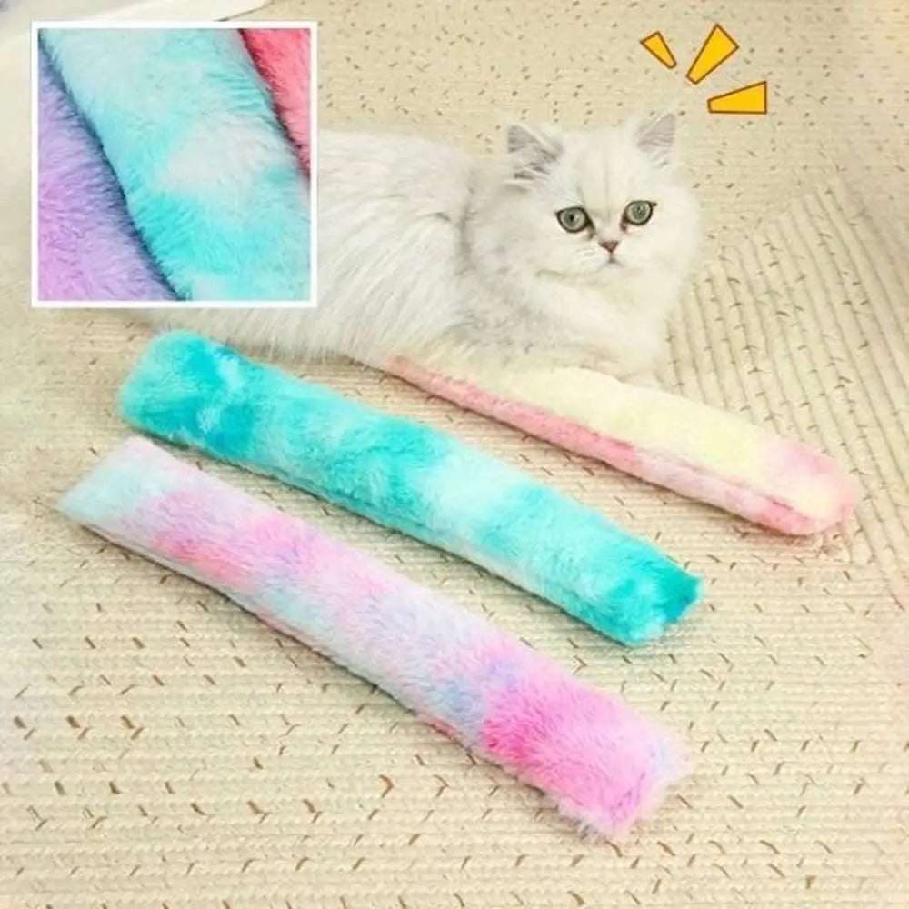 Bâtons à macher pour chat en peluche, turquoise et rose pâle, longs cylindres