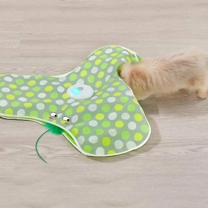 Tapis de jeu interactif pour chat vert à pois, souris imprimée, disque lumineux