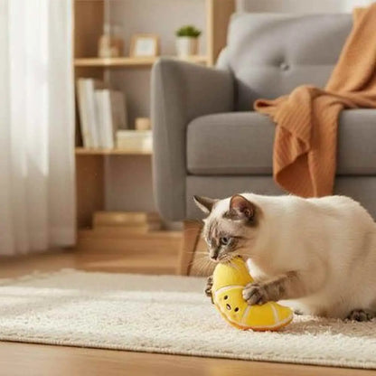 Jouet pour chat interactif : peluche à macher jaune en forme de petit poisson