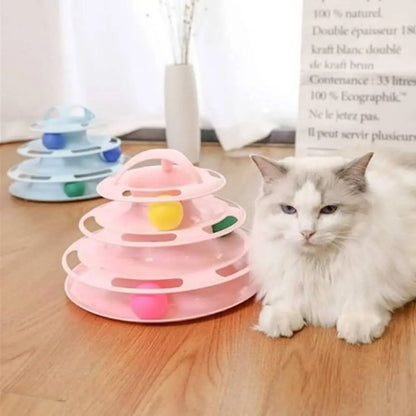 Deux jouets pour chat circuit de balles 3 niveaux, rose et bleu clair, trois plateaux