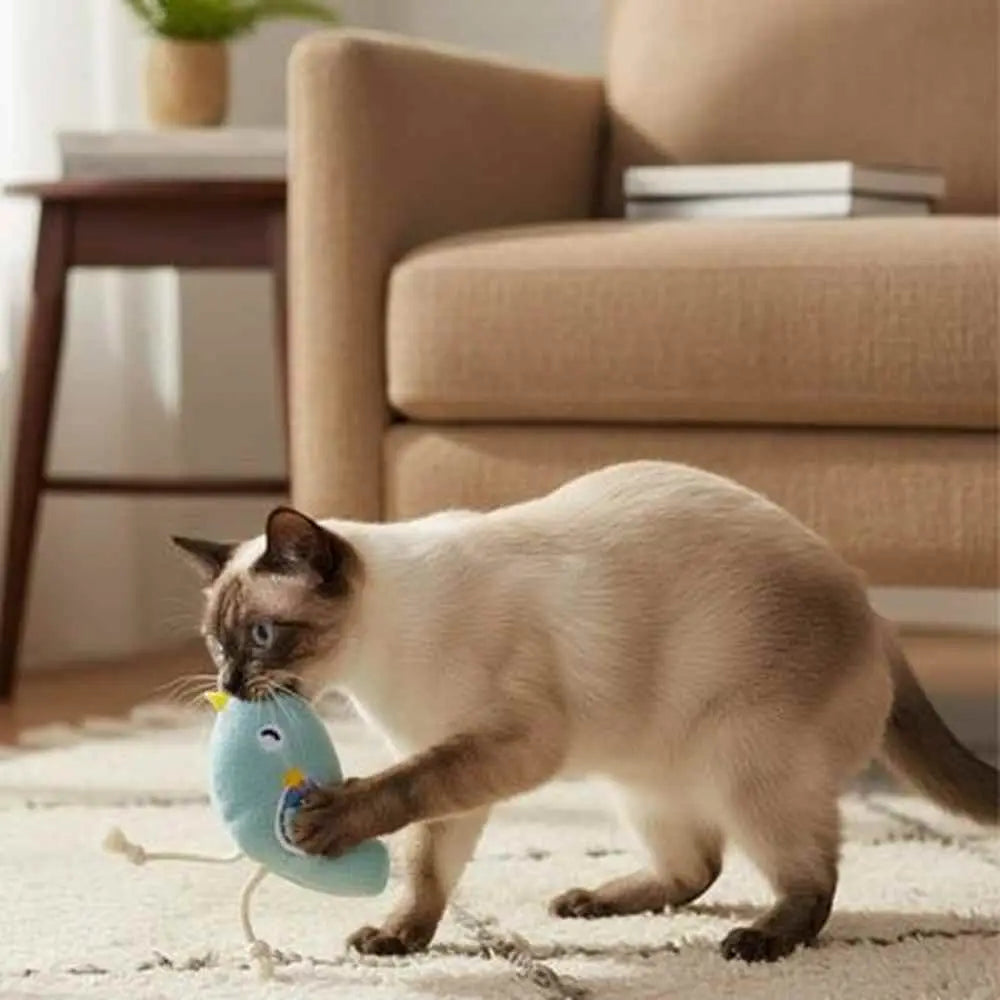 Jouet pour chat interactif : peluche à macher en forme de poisson bleu clair