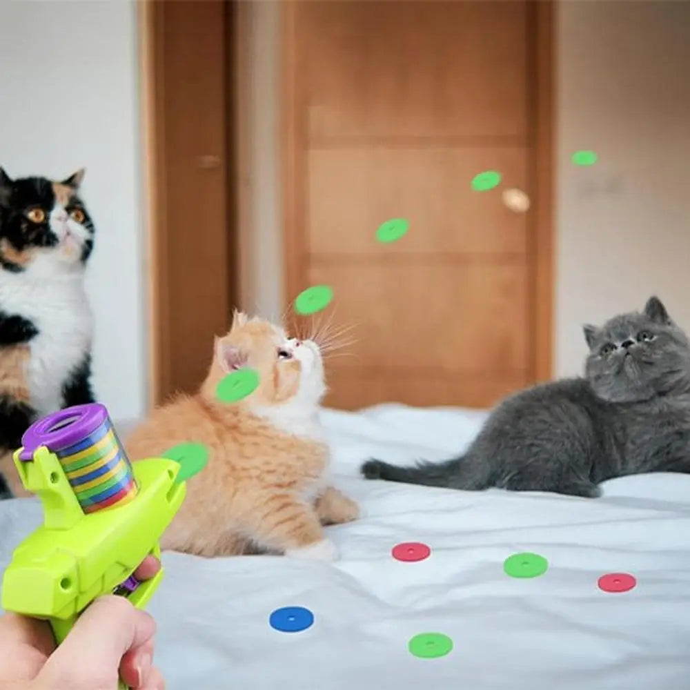 Pistolet lance-disques pour chat vert lime, tambour arc-en-ciel, poignée en main