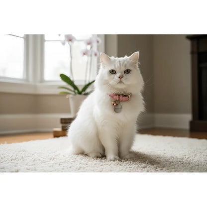Collier chat réfléchissant rose avec clochette et plaque gravée