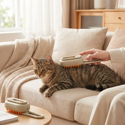 Brosse pour chat 3-en-1 à tête orange avec dents et coussin de massage