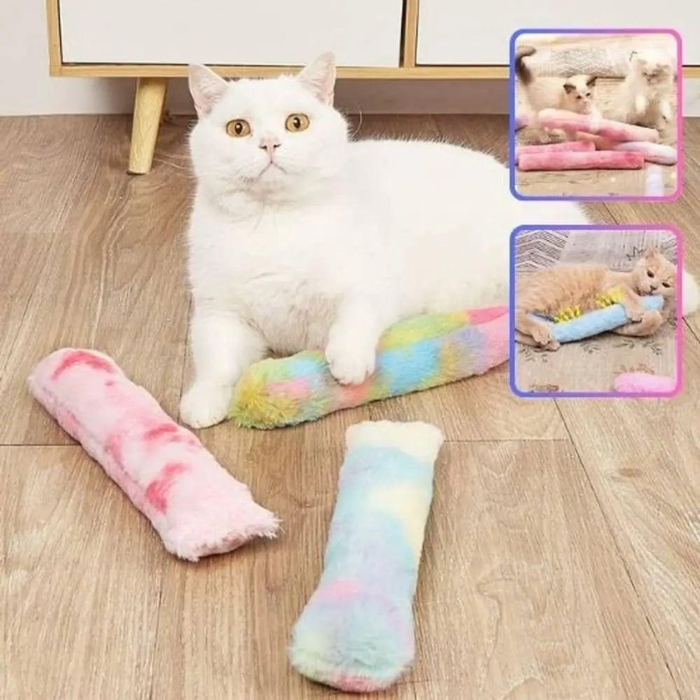 Bâton à macher pour chat en peluche dégradé pastel multicolore