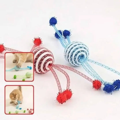 Jouets pour chat StimuCat Interactif, cordes à macher bleue et rouge, pompons et balles rayées
