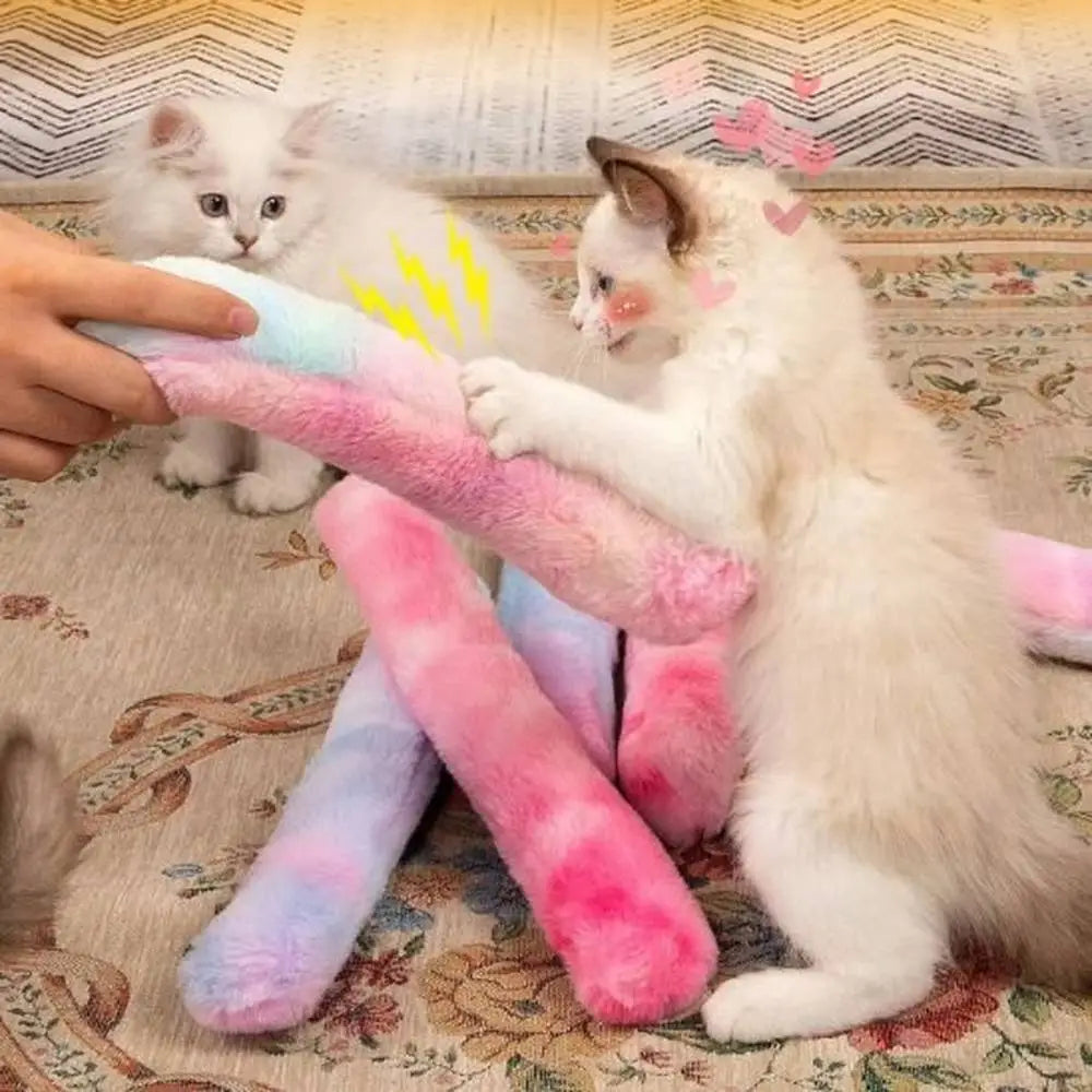Bâtons à macher pour chat en peluche, rose et bleu pastel, avec surfaces texturées