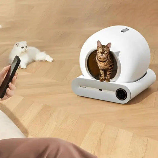 Bac à litière fermé pour chat, dôme blanc avec entrée circulaire ronde
