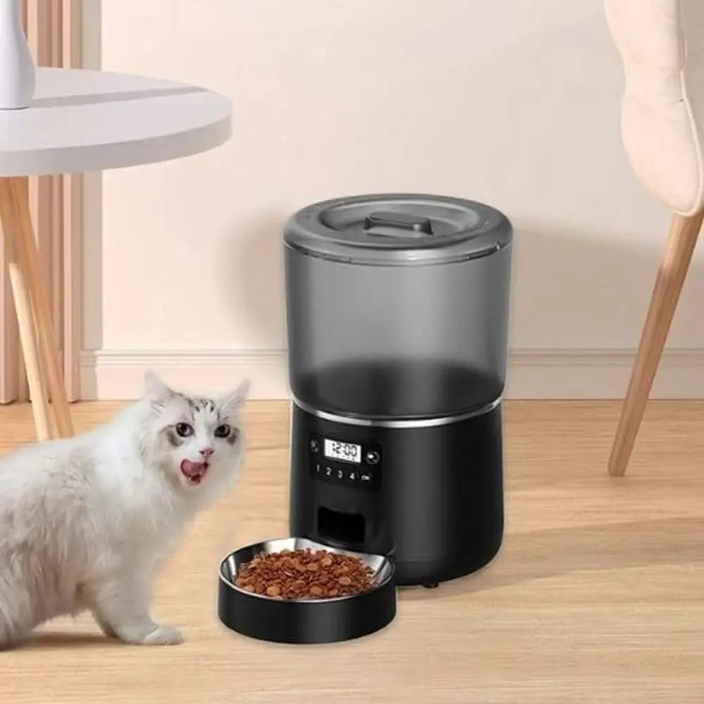 Distributeur automatique de croquettes pour chat FéliTimer noir, avec bol et écran