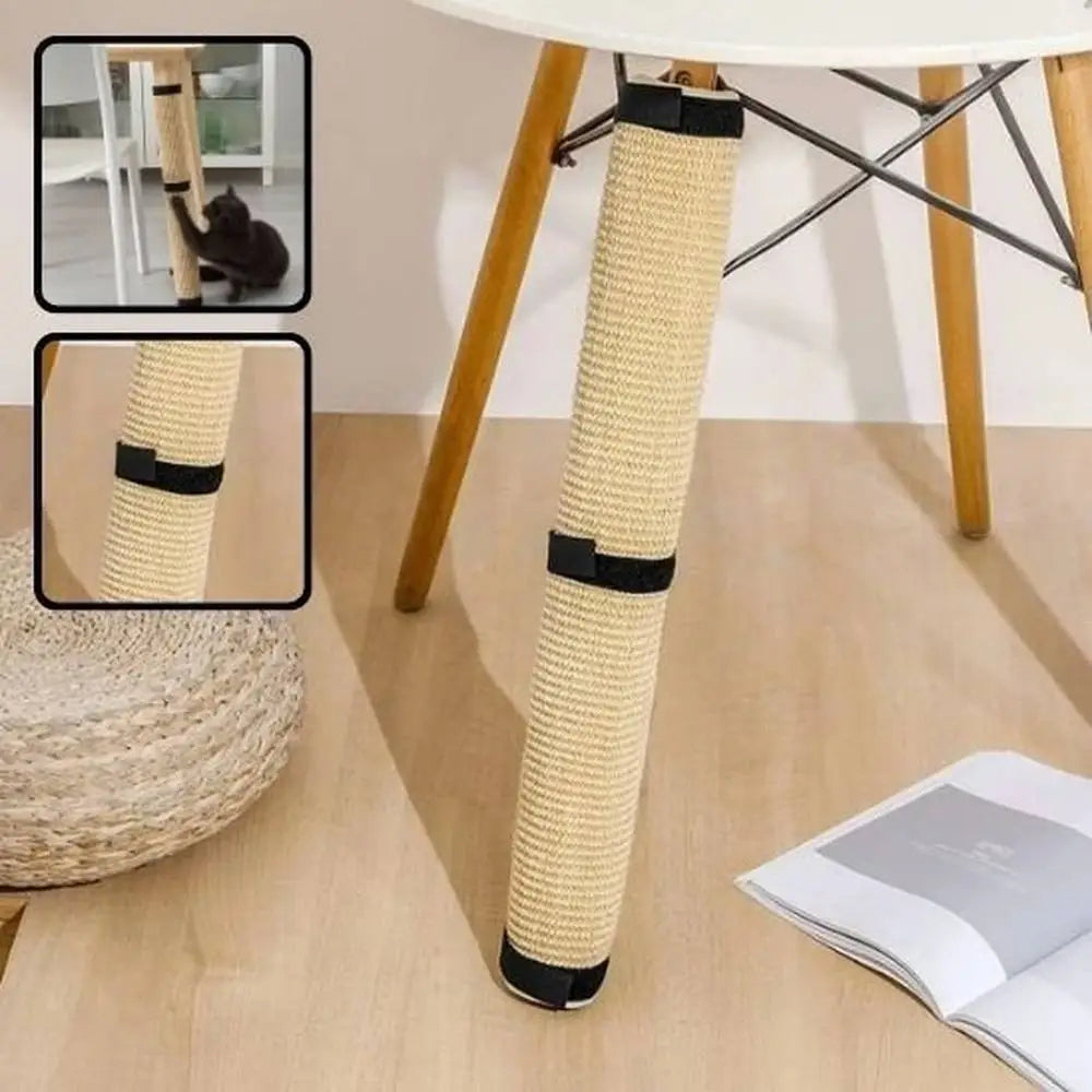 Griffoir pour chat sur poteau en sisal beige, embouts noirs