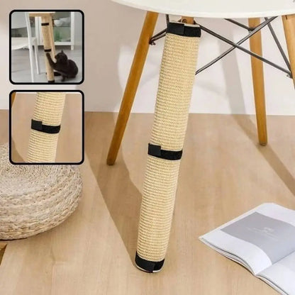 Griffoir pour chat sur poteau en sisal beige, embouts noirs