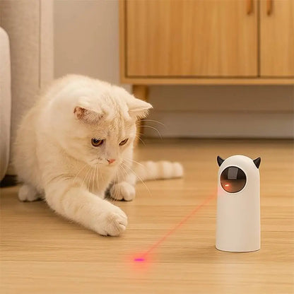 Jouet interactif pour chat PetPlay blanc, boîtier cylindrique à face noire