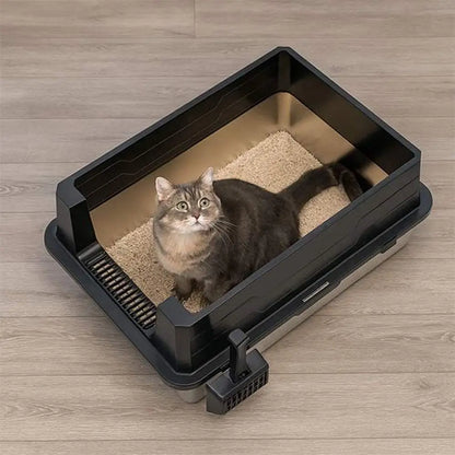 Bac à litière pour chat CleanControl, intérieur avec tapis beige et parois noires