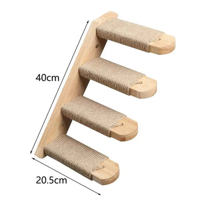 Échelle murale pour arbre à chat en bois avec 4 plateaux à griffer en sisal