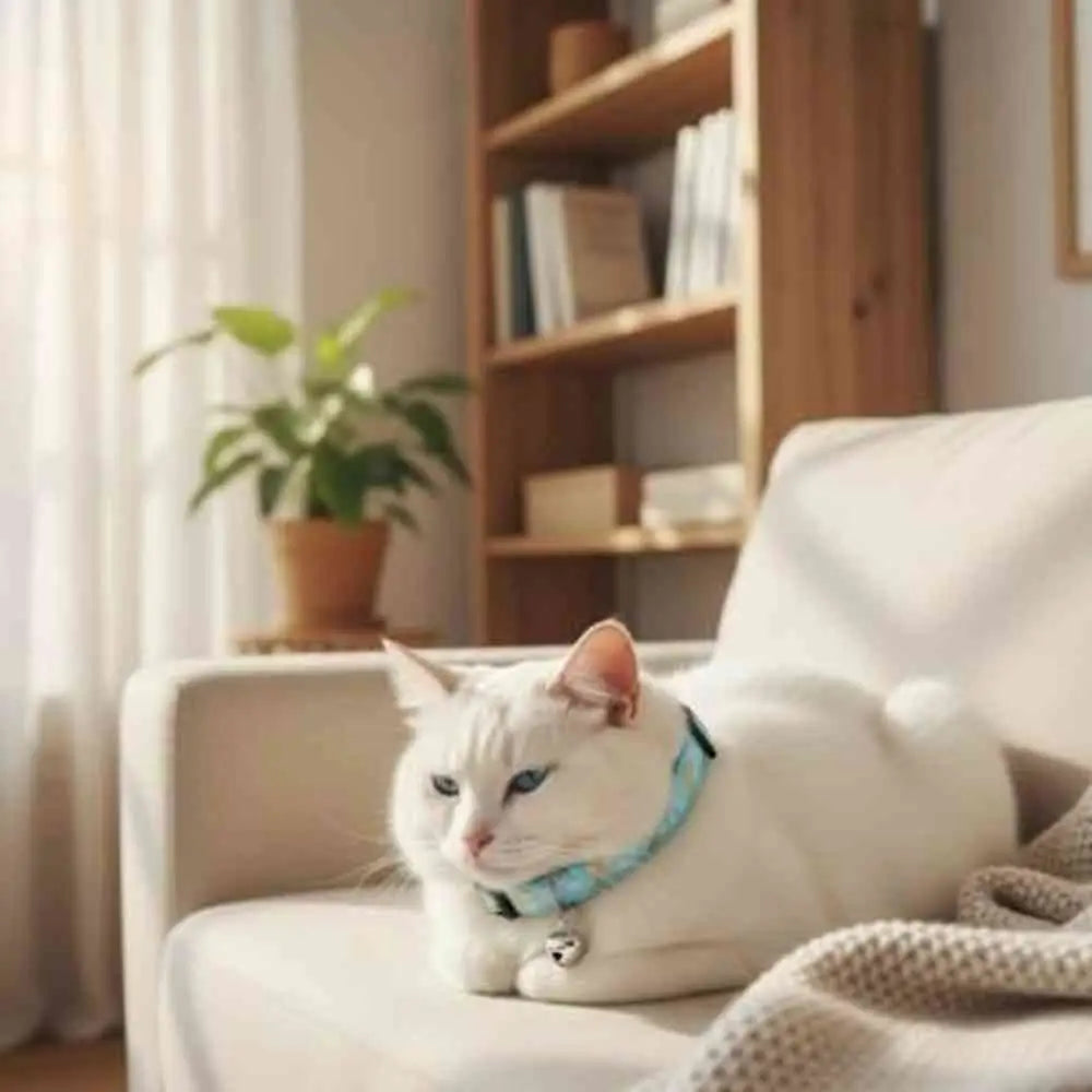 Collier pour chat réglable bleu, clochette et motif étoile-lune