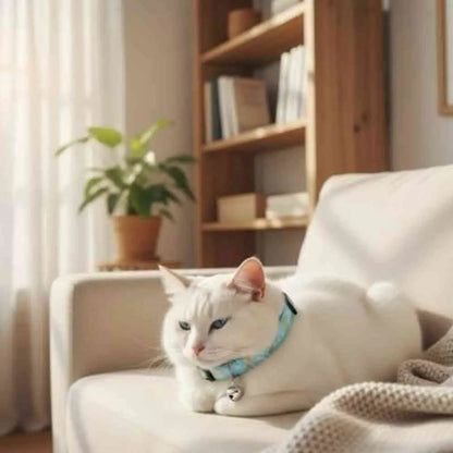 Collier pour chat réglable bleu, clochette et motif étoile-lune