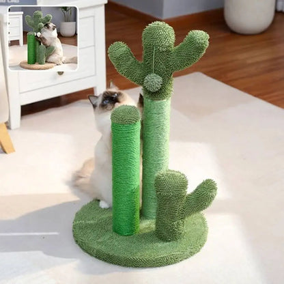 Griffoir à chat cactus vert PawPerfect modern, poteaux épais avec bras, socle rond.