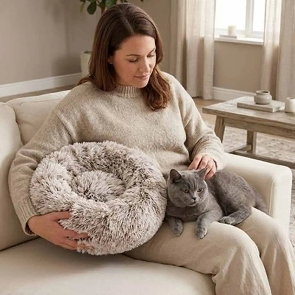 Coussin pour chat en peluche gris clair, coussin doux en forme de dôme