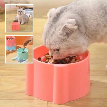 Gamelle anti-glouton pour chat rose, bol rectangulaire arrondi, nourriture visible